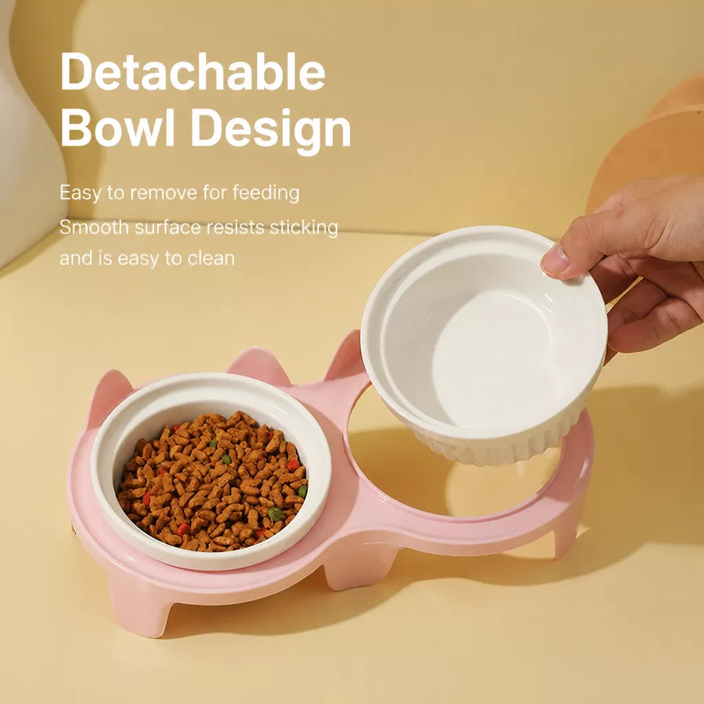 Elevated Pet Bowl Stand with Double Ceramic Bowls