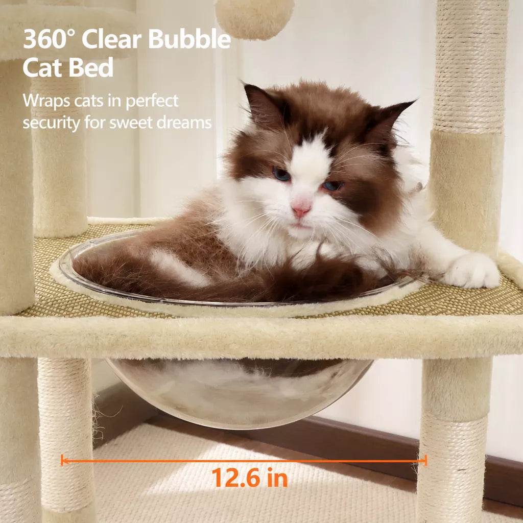 Compact Cat Tree with Space Capsule Hideaway and Perch
