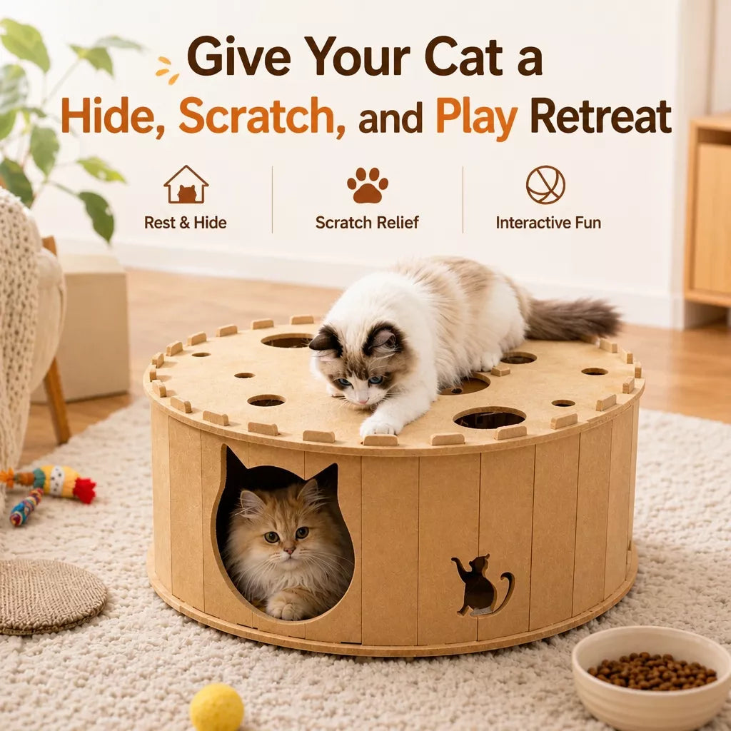 Donut Cat Scratcher Bed with Enclosed Tunnel