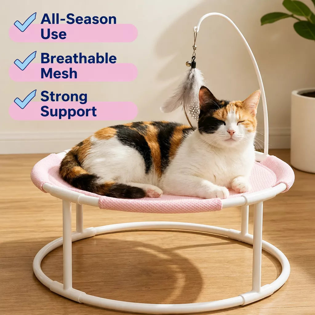 Elevated Round Cat Bed with Breathable Nylon Surface