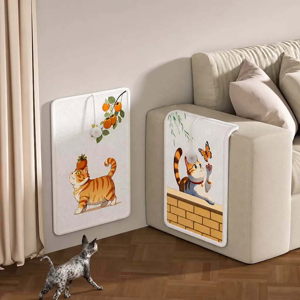 Adhesive Wall-Mounted Cat Scratcher with Braided Cotton Rope