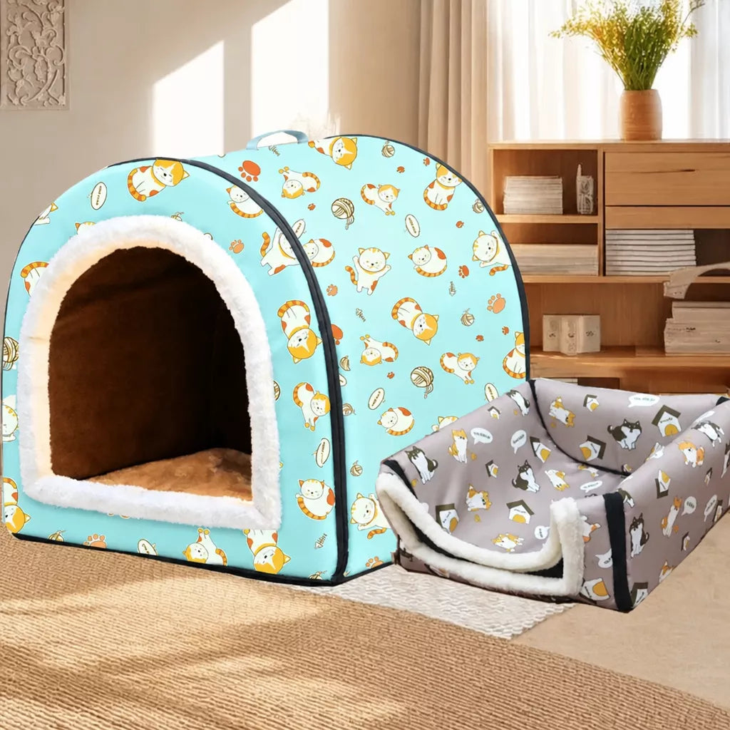 Semi-Enclosed Waterproof Pet Bed for Small to Medium Dogs and Cats