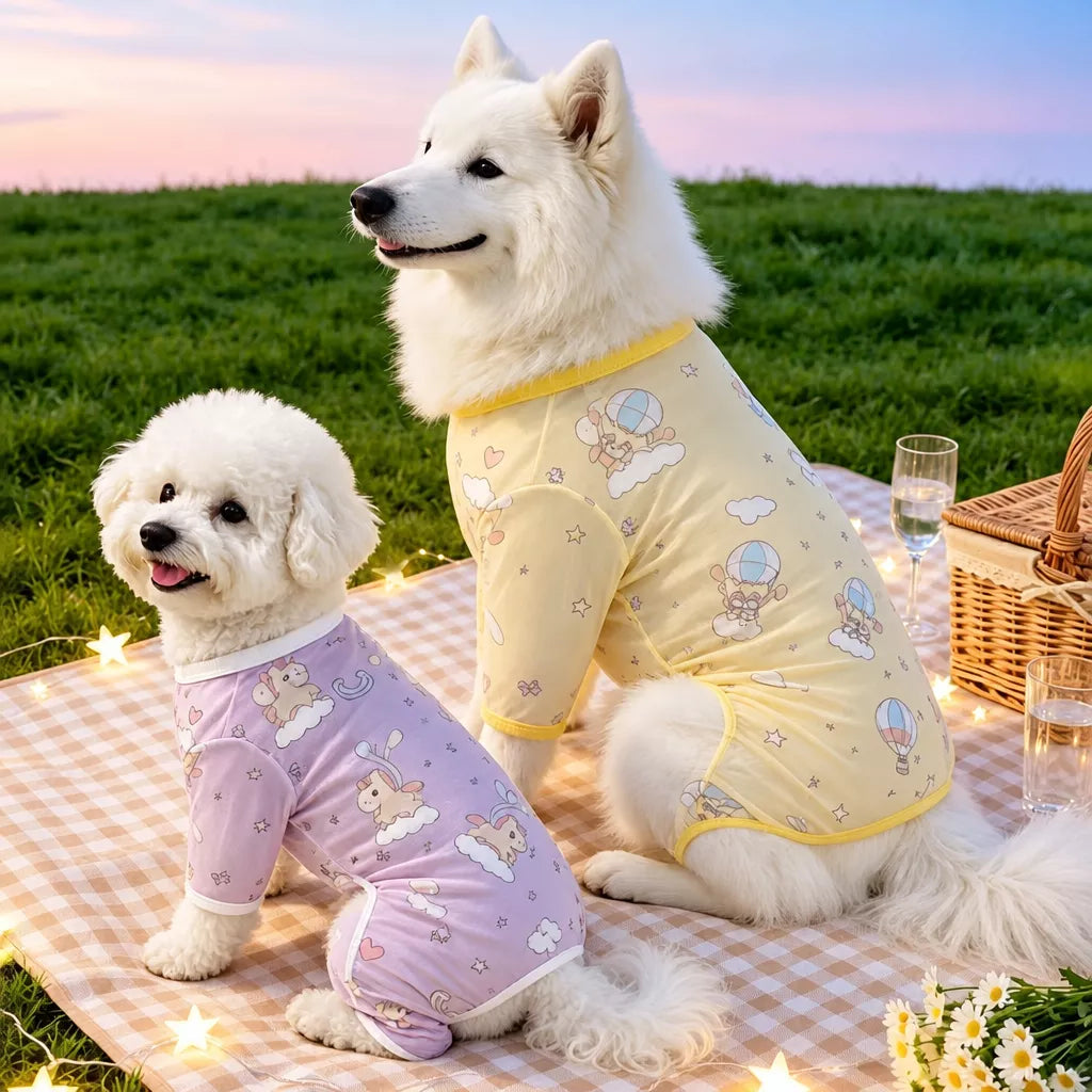 Summer Mesh Four-Leg Dog Outfit with Cartoon Print