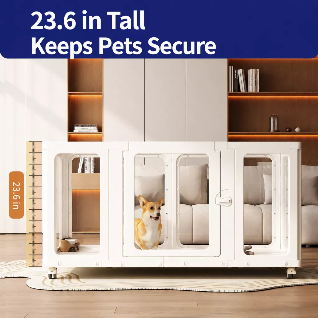Mobile Indoor Dog Playpen with Door and Swivel Casters