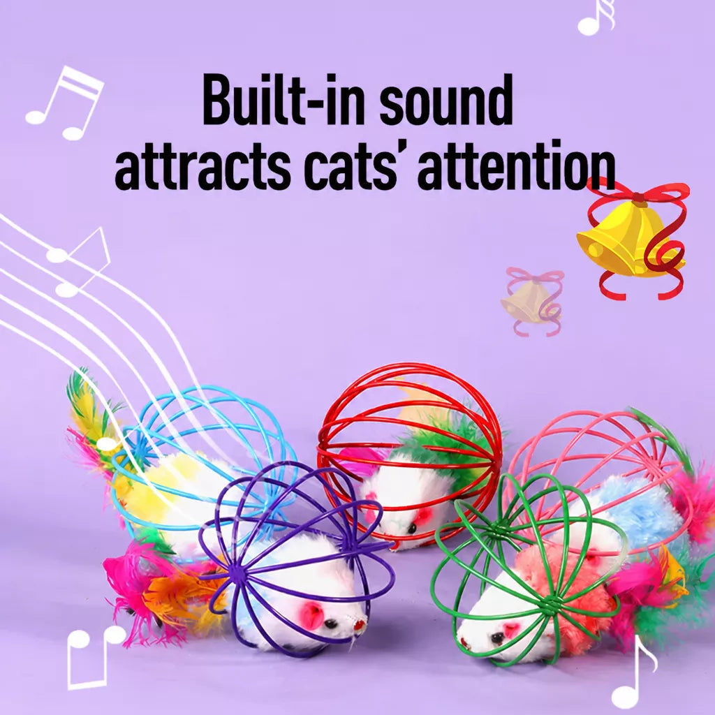 Cage-Style Mouse Cat Toy with Sisal Ball