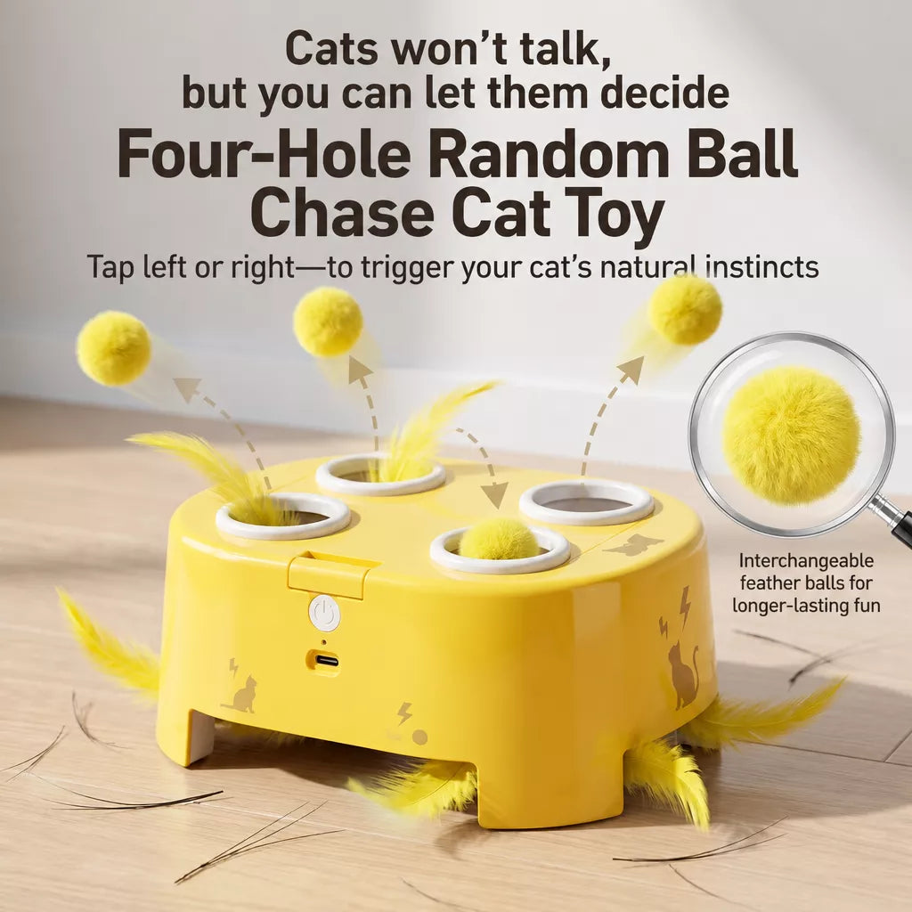 Interactive Electric Cat Toy with Feather and Yarn Attachments