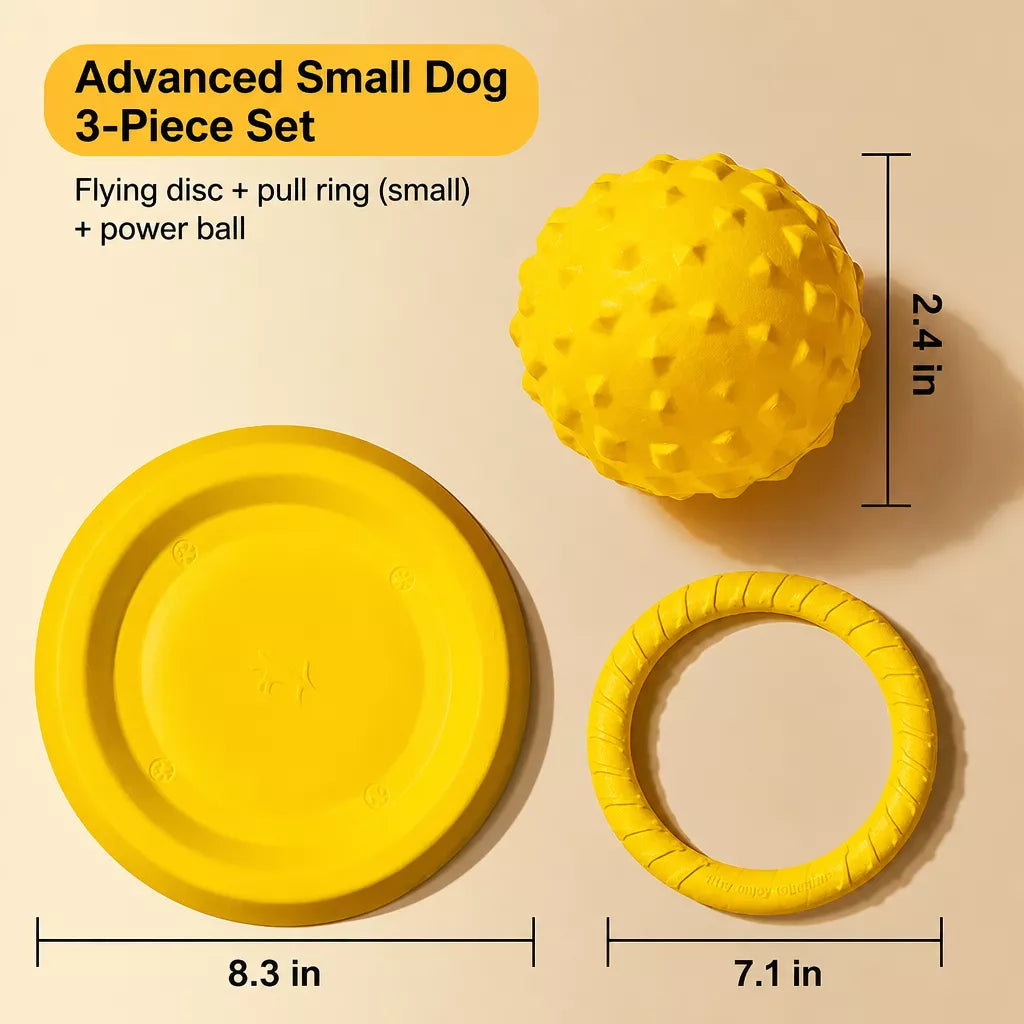 Interactive Dog Toy with Flying Disc, Tug Ring & Floating Ball