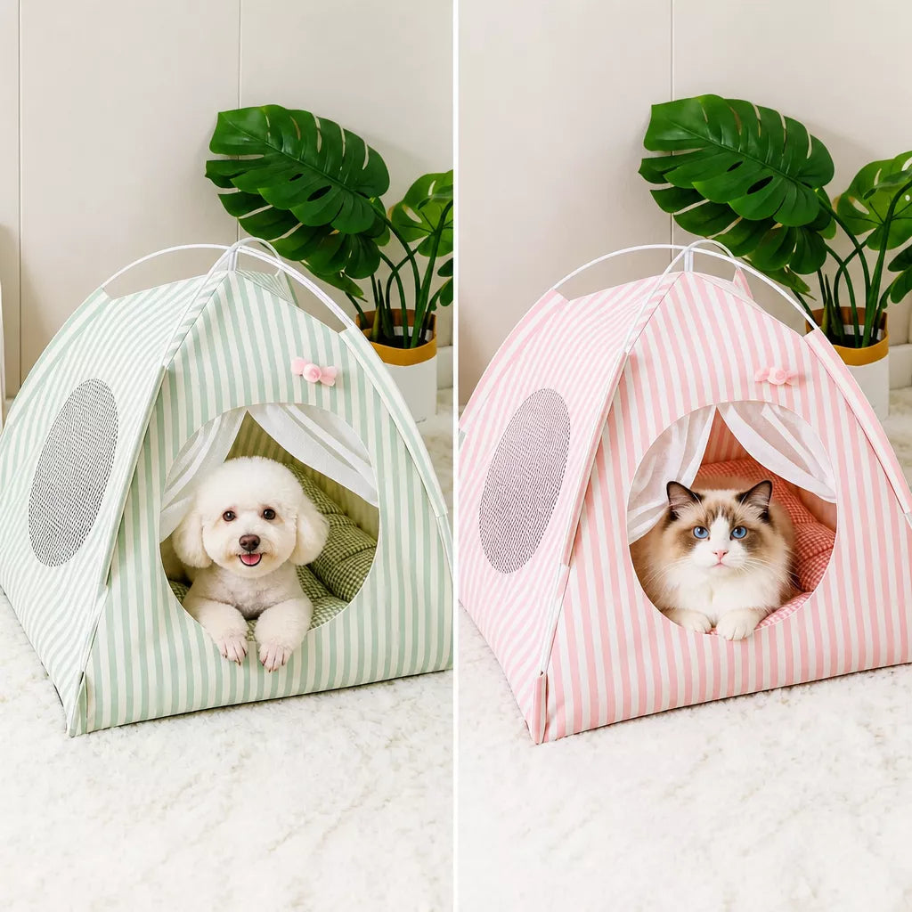Indoor Tent Bed for Cats and Dogs with Reversible Cushion