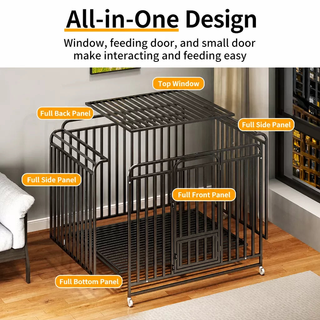 Reinforced Metal Dog Crate with Floor Tray for Medium to Large Dogs