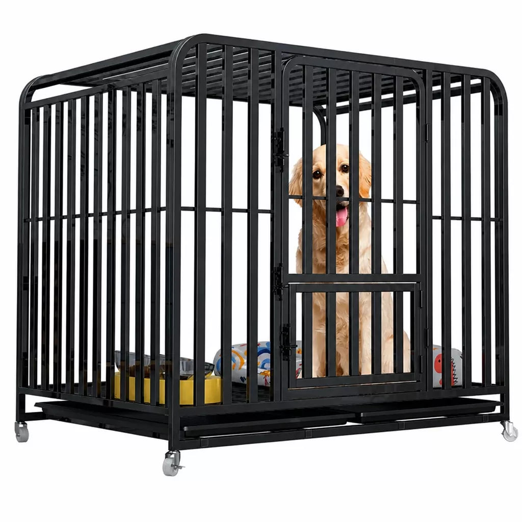 Indoor Dog Crate with Tray and Locking Casters
