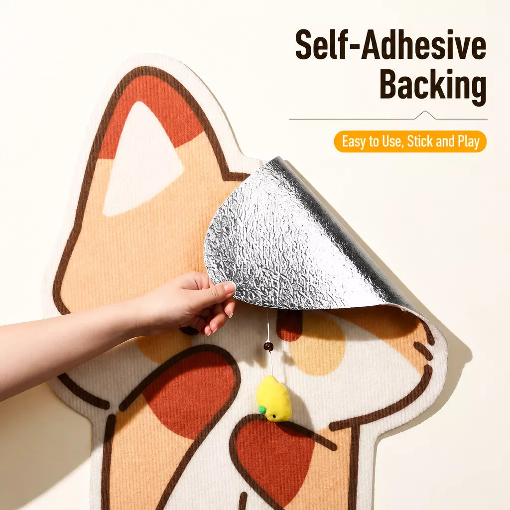 Wall-Mounted Vertical Cat Scratcher with Self-Adhesive Backing