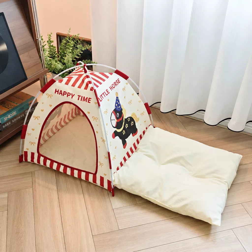 Semi-Enclosed Foldable Pet Tent Bed for Cats and Small Dogs