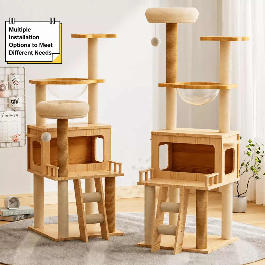 Mini Cat Tree with Enclosed Cat House and Scratching Post