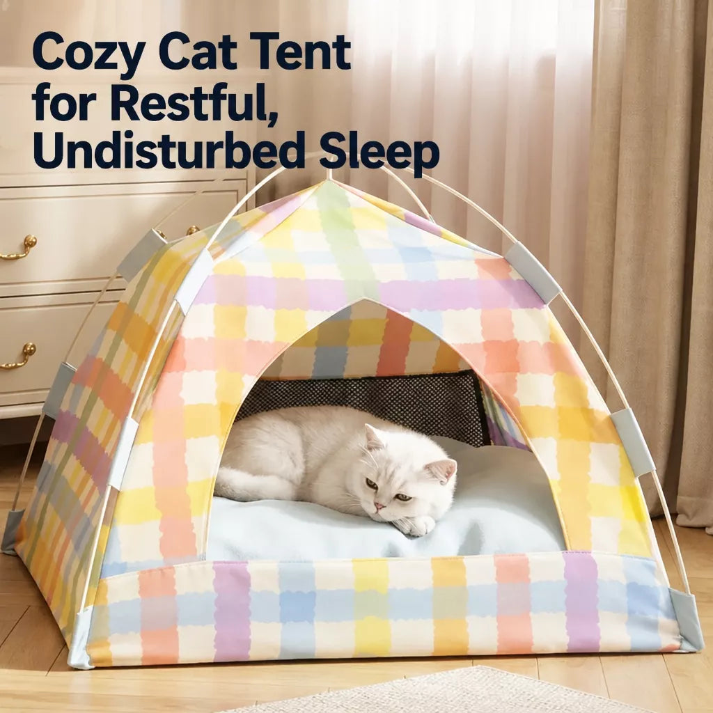 Semi-Enclosed Cat Tent Bed with Removable Mat