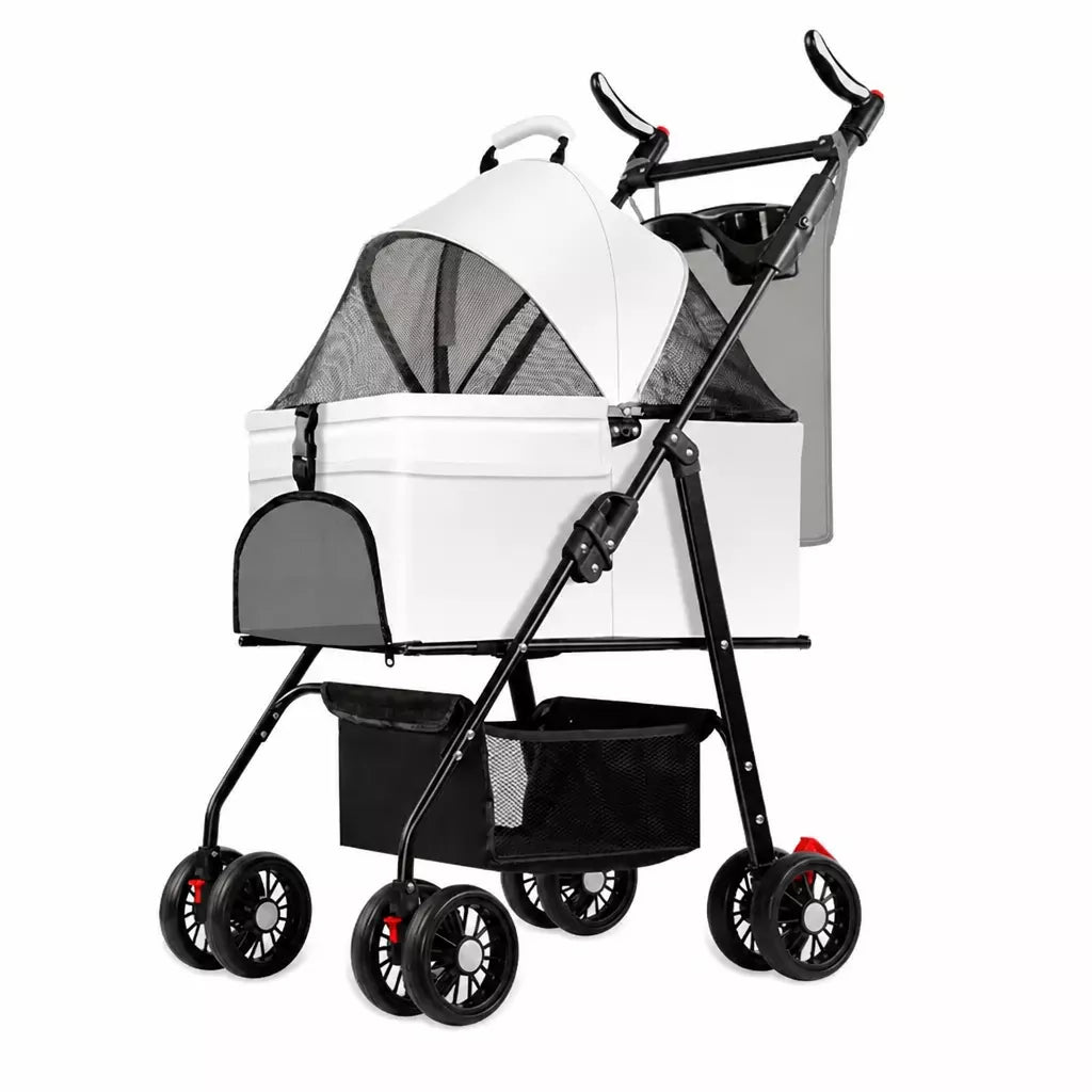 Foldable Pet Stroller with Detachable Carrier and Tray