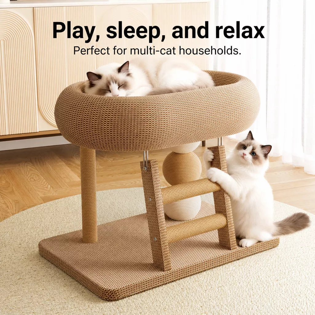 Space-Saving Sisal Cat Scratcher Bed & Climbing Tower
