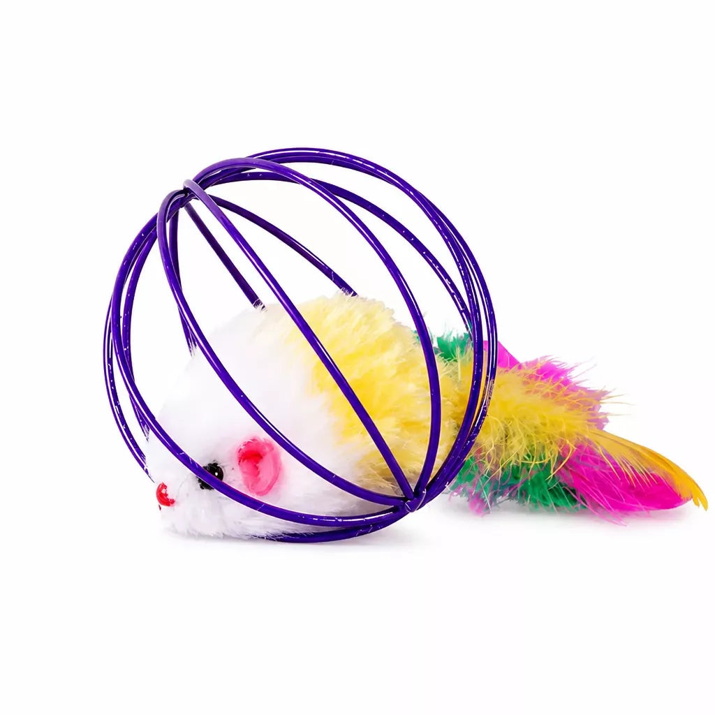 Cage-Style Mouse Cat Toy with Sisal Ball