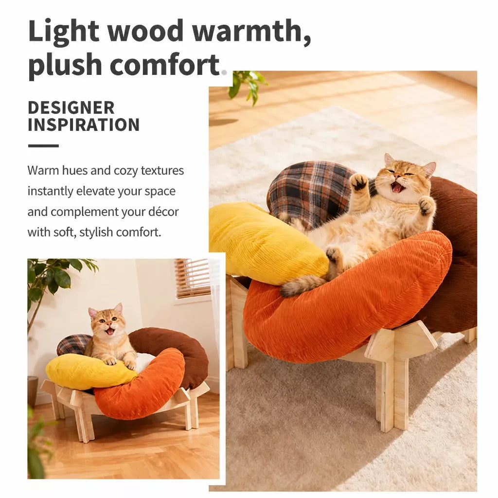 Flower-Shaped Pet Bed with Wooden Stand for Cats & Small Dogs