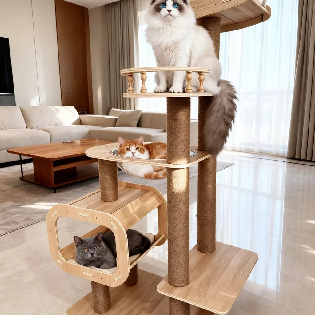Cat Tree with Enclosed Cat House and Scratching Post
