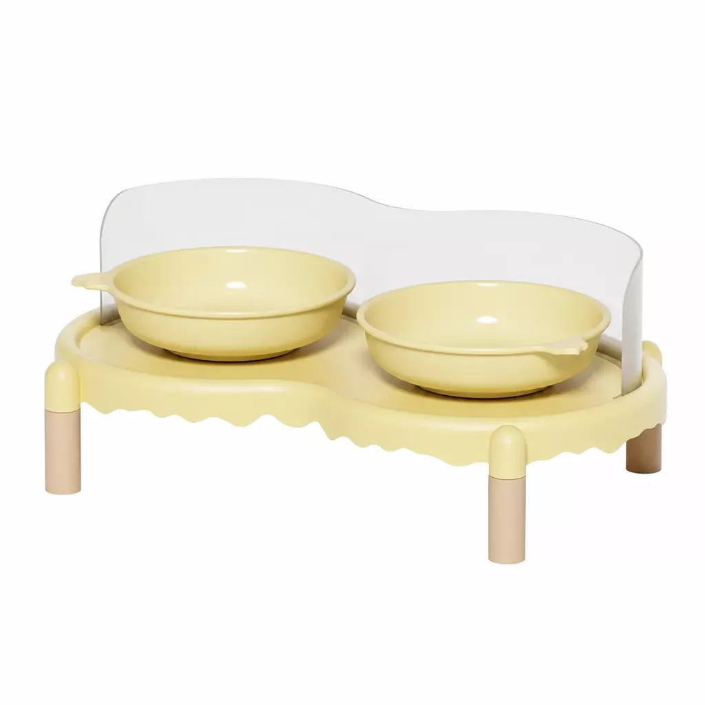 Double Pet Bowl Stand with Paw-Print Bowls