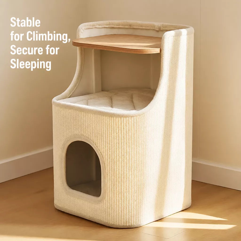 Two-Level Square Sisal Cat Scratching Barrel with Cat Bed