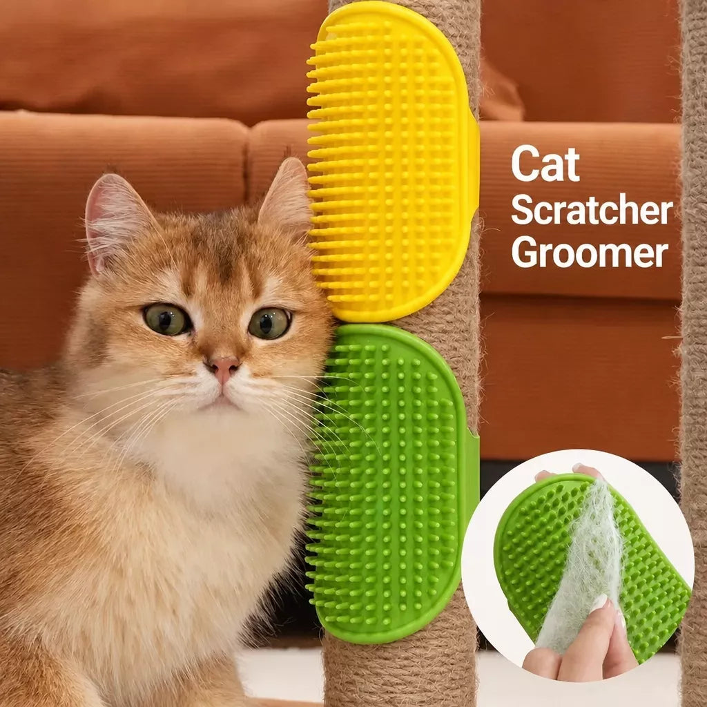 Strap-On Silicone Cat Grooming Brush for Table Legs