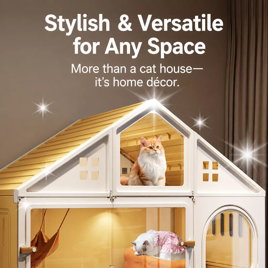 Multi-Level Cat House with Litter Box Area