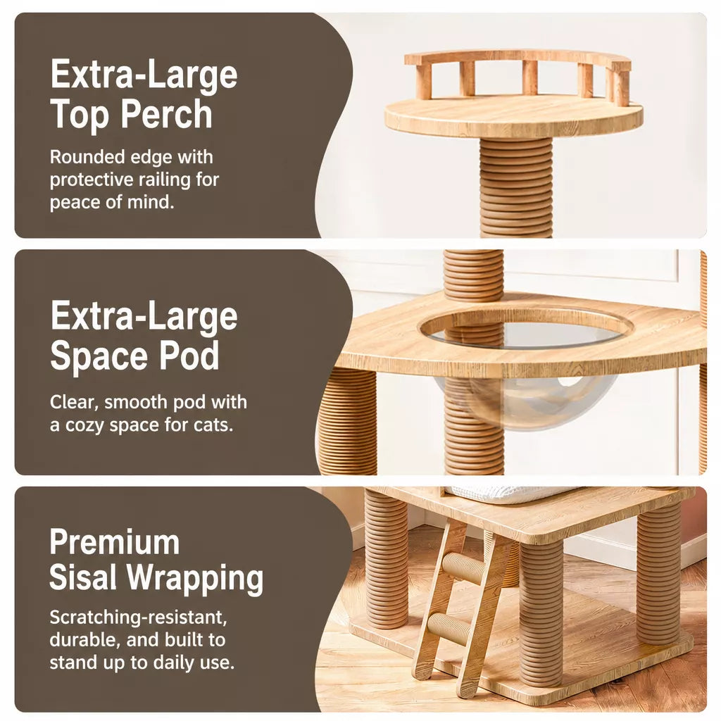 Solid Wood Cat Tree with Hideaways and Climbing Platforms