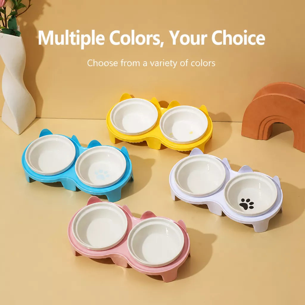 Elevated Pet Bowl Stand with Double Ceramic Bowls