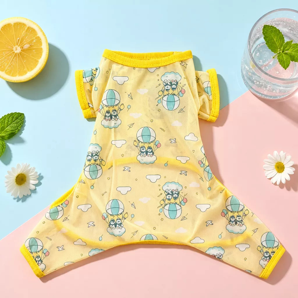 Summer Mesh Four-Leg Dog Outfit with Cartoon Print