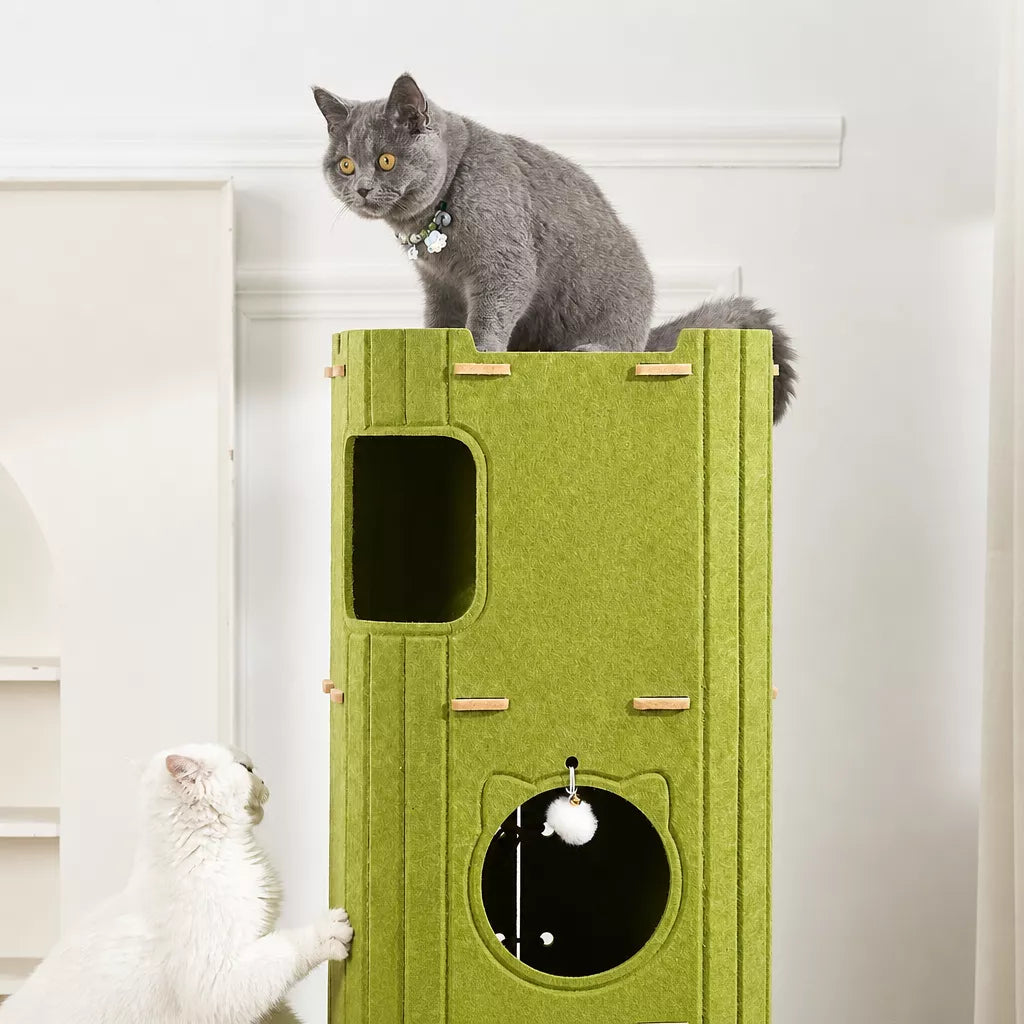 Multi-Level Felt Cat Tree with Enclosed Hideaway