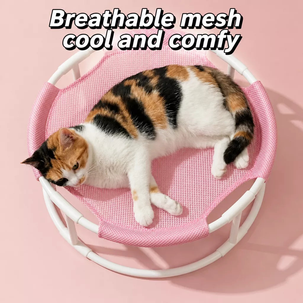 Round Elevated Pet Bed with Breathable Hammock-Style Surface