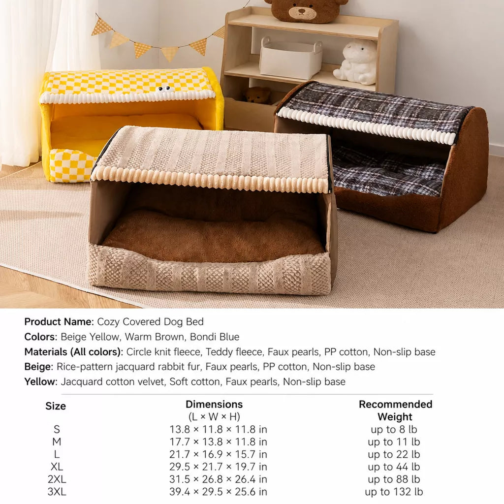 Enclosed Pet Bed with Removable Cover for Cats and Dogs