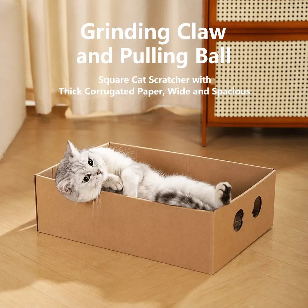 Corrugated Cardboard Cat House with Integrated Scratcher