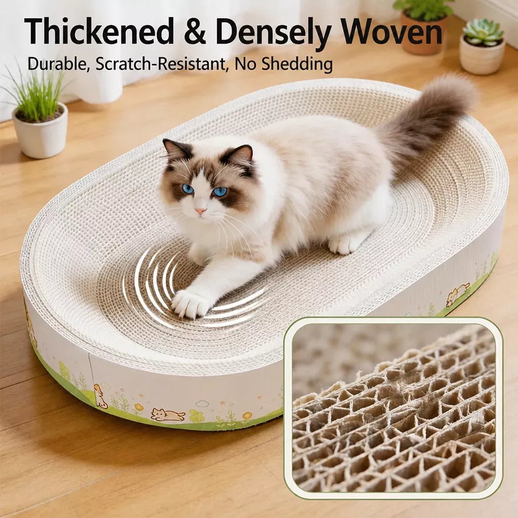 Large Oval Cat Scratcher Lounger with Built-In Cat Bed