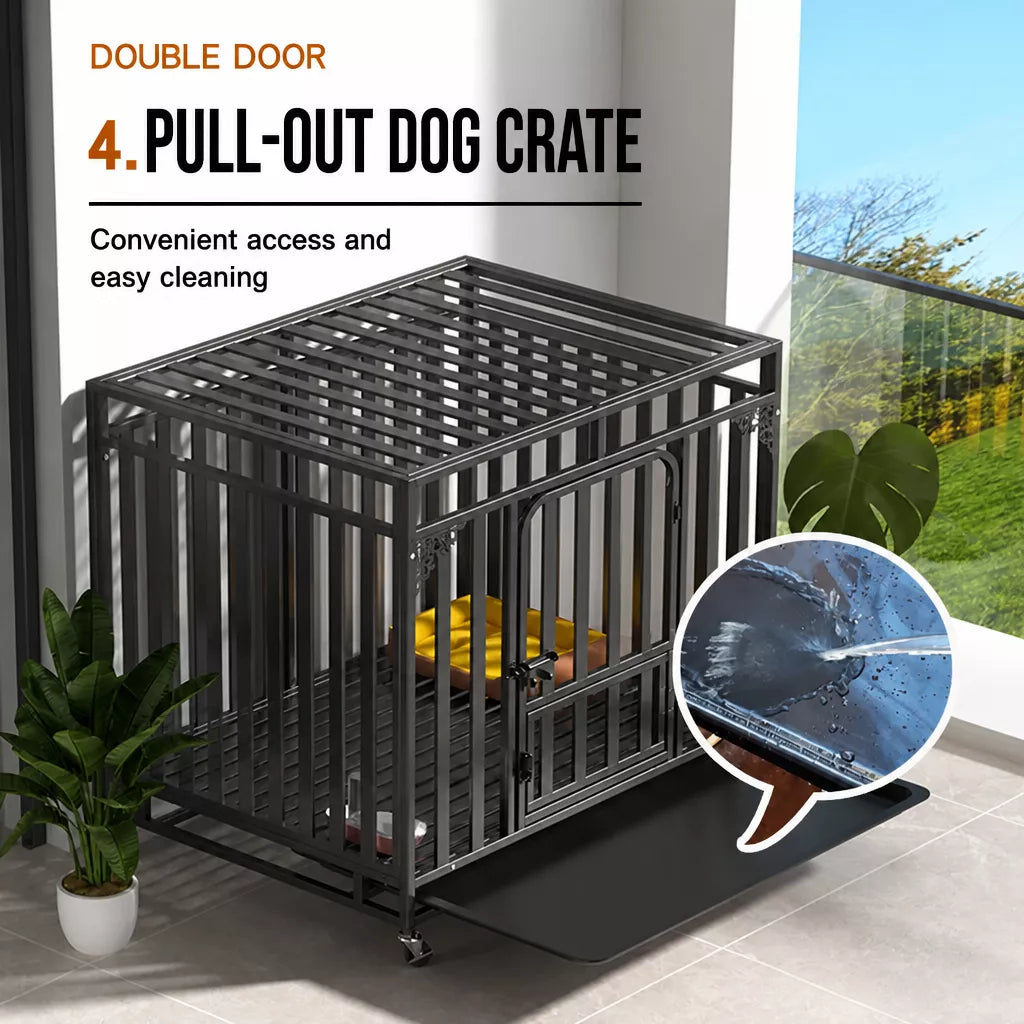 Indoor Metal Dog Crate with Waste Tray for Small to Large Dogs