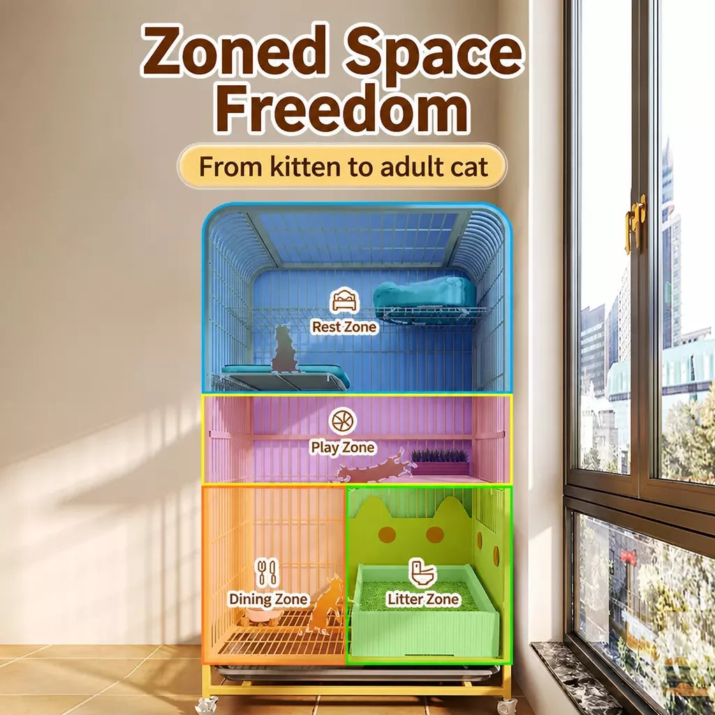 Multi-Level Cat Cage with Integrated Litter Box