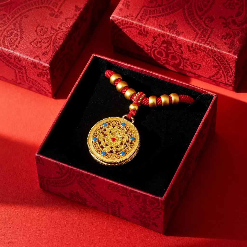 Red Chinese New Year Pet Collar with Decorative Copper Charm
