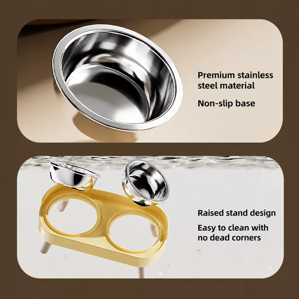 Double Dog Bowl Stand with Stainless Steel Bowls