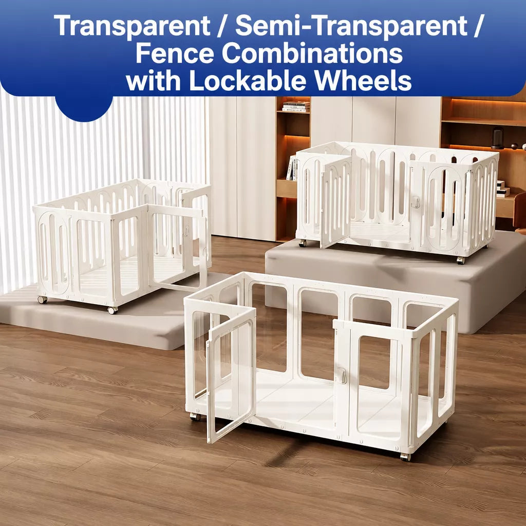 Mobile Indoor Dog Playpen with Door and Swivel Casters