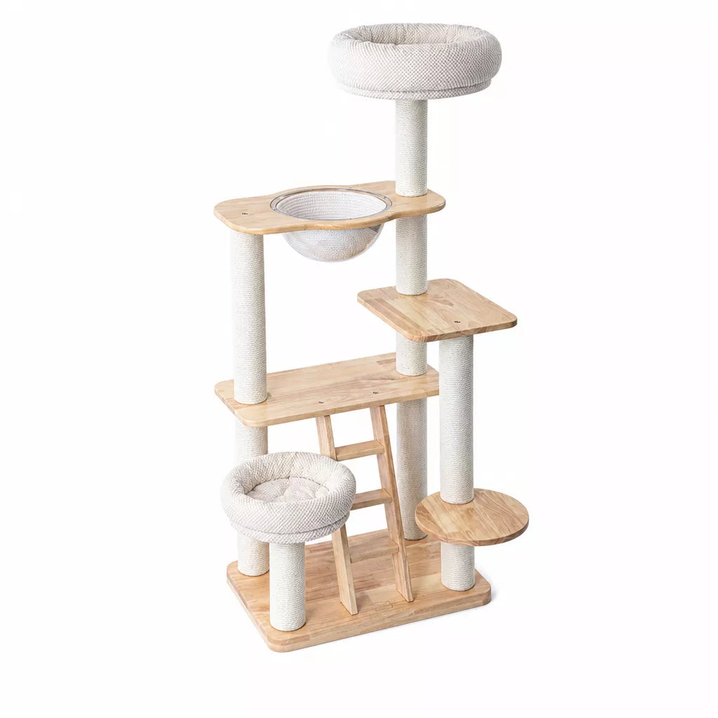 Wooden Cat Tree with Enclosed Hideaway and Removable Washable Parts
