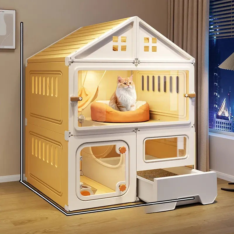 Multi-Level Cat House with Litter Box Area