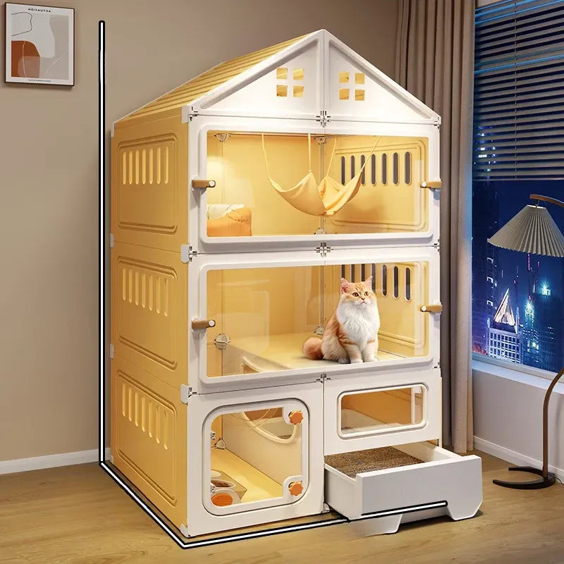 Multi-Level Cat House with Litter Box Area