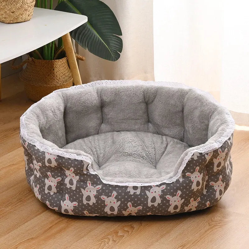 Semi-Enclosed Plush Sofa-Style Pet Bed for Cats and Small Dogs