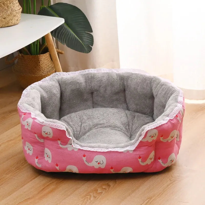 Semi-Enclosed Plush Sofa-Style Pet Bed for Cats and Small Dogs
