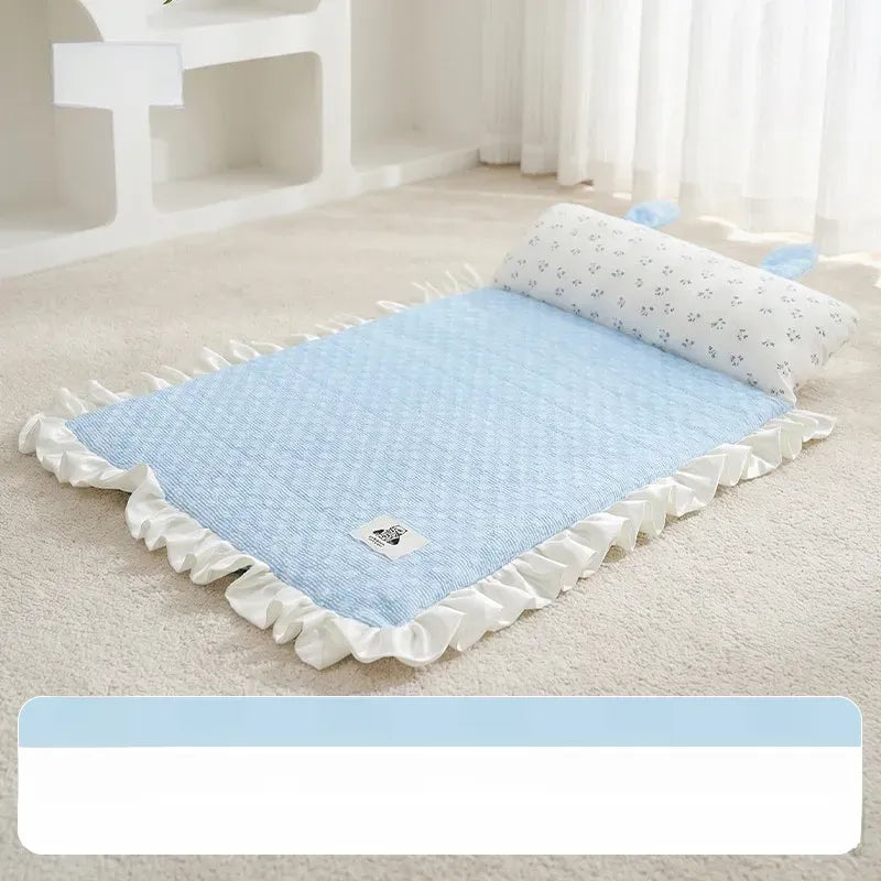Pet Bed Mat with Bunny-Ear Pillow for Cats and Dogs