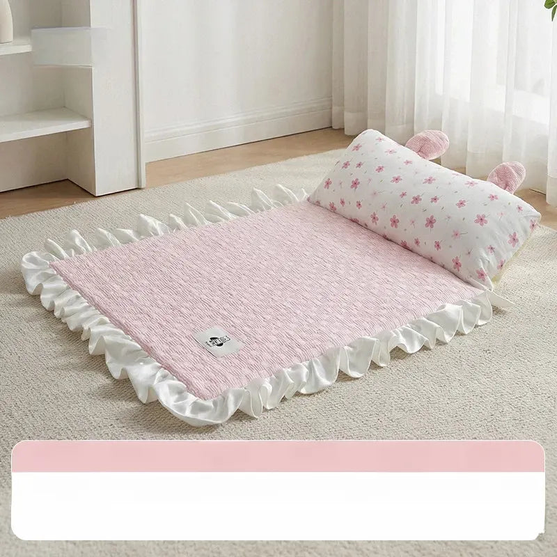 Pet Bed Mat with Bunny-Ear Pillow for Cats and Dogs