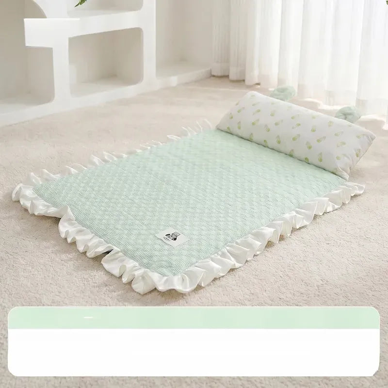 Pet Bed Mat with Bunny-Ear Pillow for Cats and Dogs