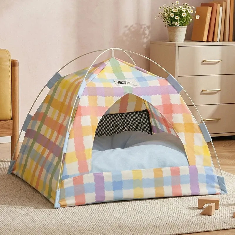Semi-Enclosed Cat Tent Bed with Removable Mat