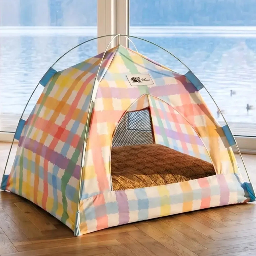 Semi-Enclosed Cat Tent Bed with Removable Mat